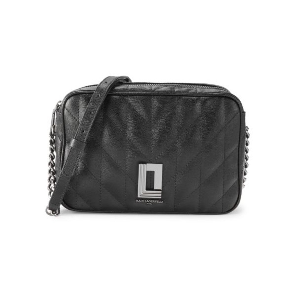 Karl Lagerfeld Paris Lafayette Camera Bag In Snakeskin-Embossed Leather Black